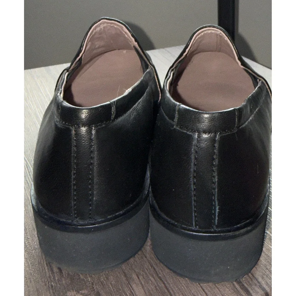 Taryn Rose Black Leather Embossed Rose Platform Loafers Slip On Shoes Womens 9
